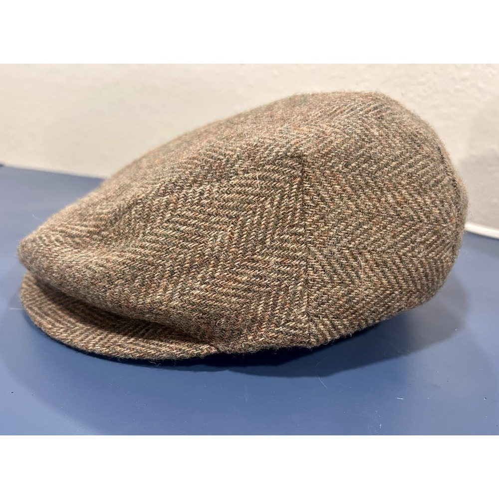 Vintage Mr. Henry 1960s Herringbone Newsboy Cap Brown 100% Wool Flat Lined Cap